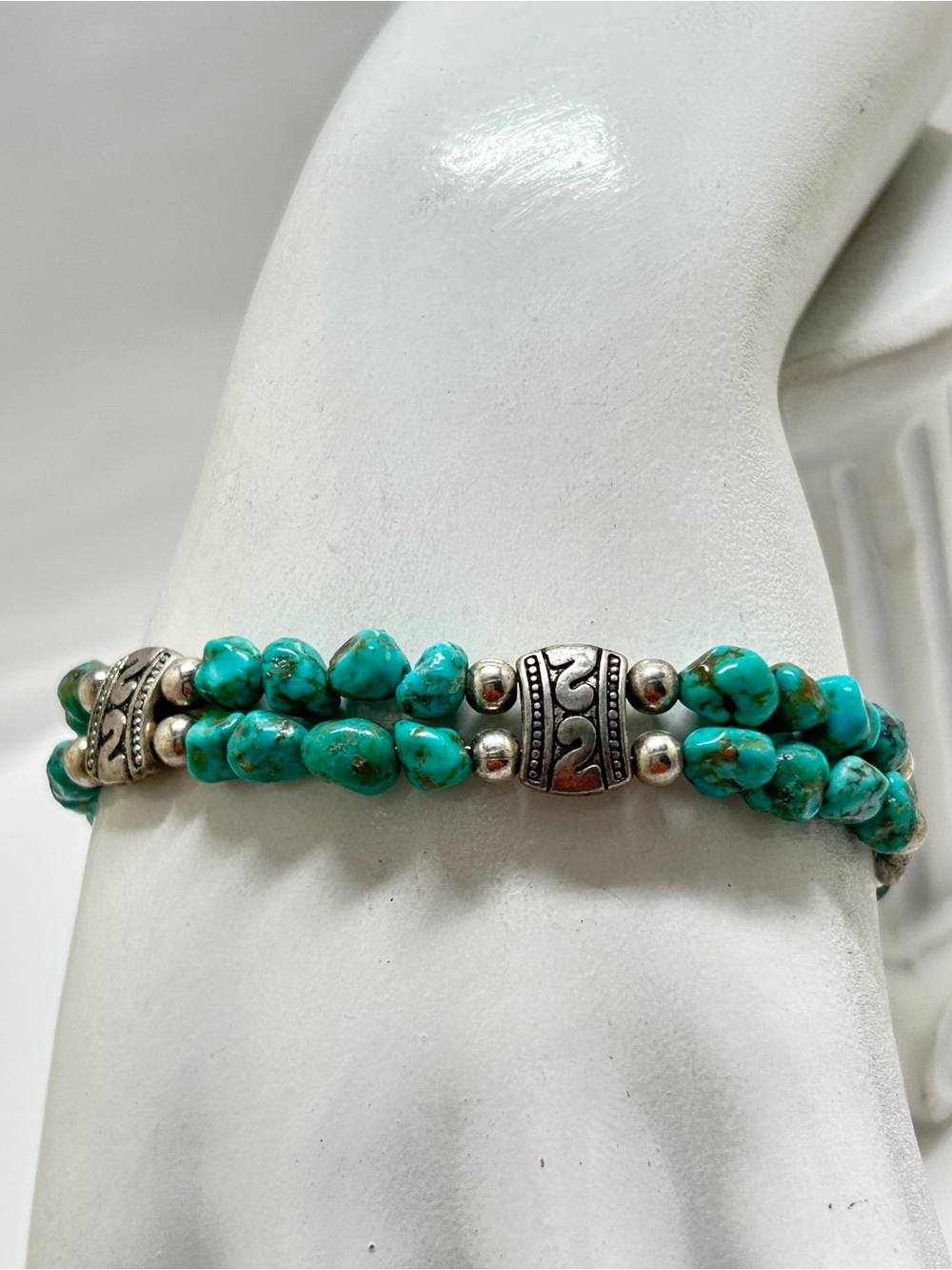 Vintage Silver And Turquoise Nugget Bracelet, 7 3/4”
